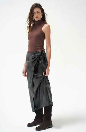 Vega Faux Leather Wrap Skirt