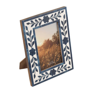 Picture Frame - Blue Resin/Wood Floral Petals, 4x6 in.