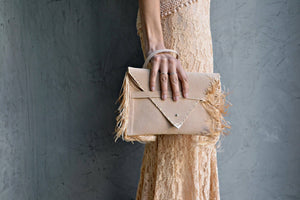 Medusa Clutch with Silk Fringe - Beige