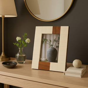 Photo Frame - Ivory Resin/Wood Rectangle Stripe, 4x6 in.