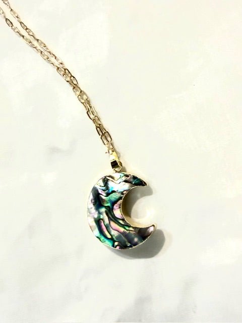 Abalone Shell Moon Gold Plated Long Chain Necklace - The Collective Park City