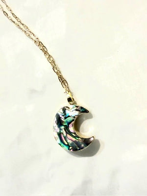 Abalone Shell Moon Gold Plated Long Chain Necklace - The Collective Park City
