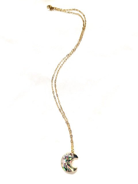 Abalone Shell Moon Gold Plated Long Chain Necklace - The Collective Park City