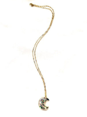 Abalone Shell Moon Gold Plated Long Chain Necklace - The Collective Park City