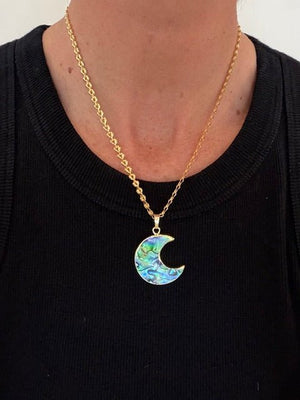 Abalone Shell Moon Plated Flat Chain Necklace - The Collective Park City