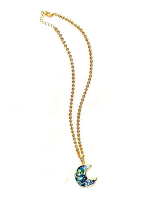 Abalone Shell Moon Plated Flat Chain Necklace - The Collective Park City