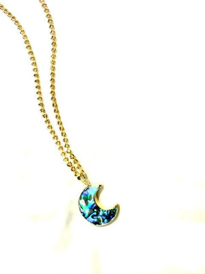 Abalone Shell Moon Plated Flat Chain Necklace - The Collective Park City