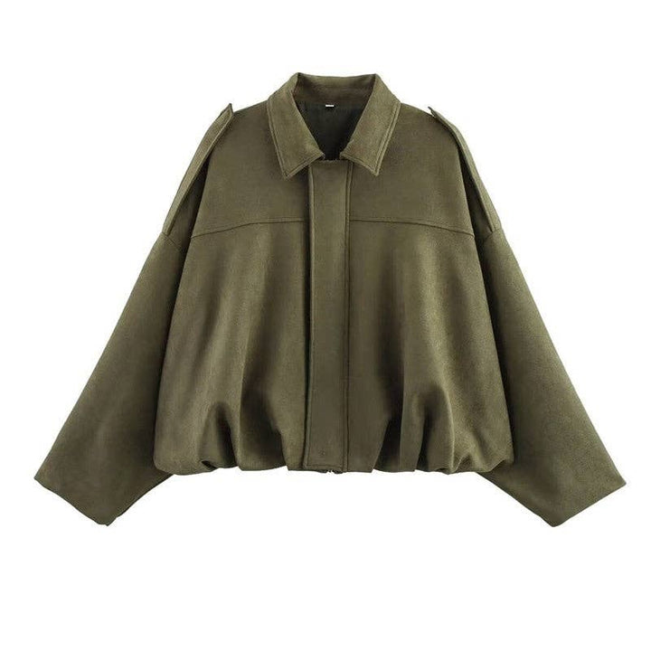 Sueded Exaggerated Sleeve Bomber Coat