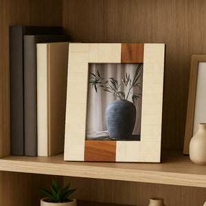 Photo Frame - Ivory Resin/Wood Rectangle Stripe, 4x6 in.
