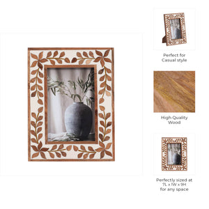 Picture Frame - Brown Wood Etched Leaf Inlay Vine - 4x6 in.