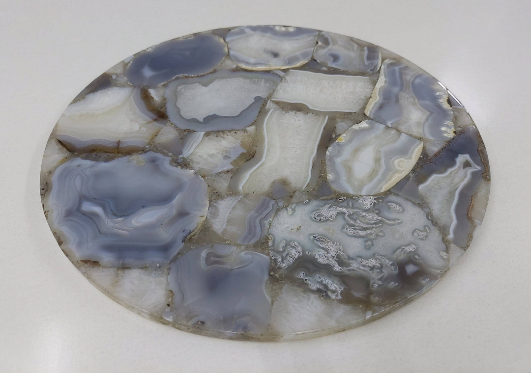 Agate Decorative Tray, 14" Round Grey Wild Agate - The Collective Park City
