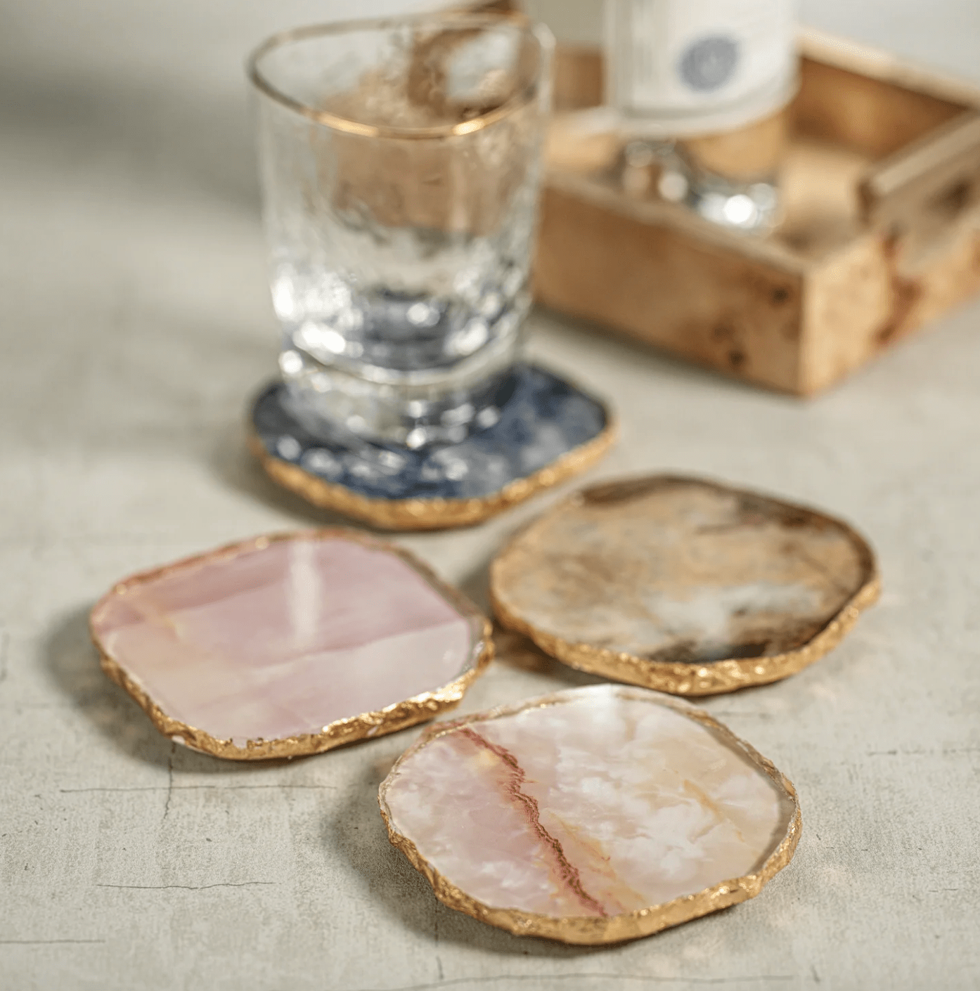 Agate Marble Coaster w/Gold Rim - Set/4 - The Collective Park City