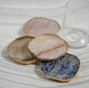 Agate Marble Glass Coaster with Gold Rim - Blue Tone - The Collective Park City