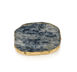 Agate Marble Glass Coaster with Gold Rim - Blue Tone - The Collective Park City