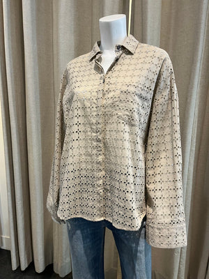 Amanda Perforated Button Down Top - The Collective Park City