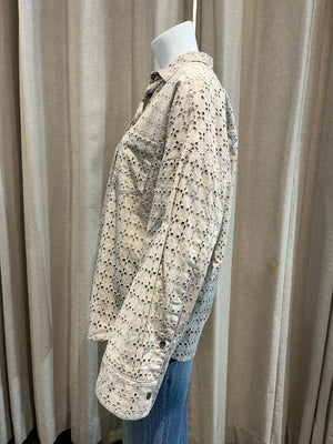 Amanda Perforated Button Down Top - The Collective Park City