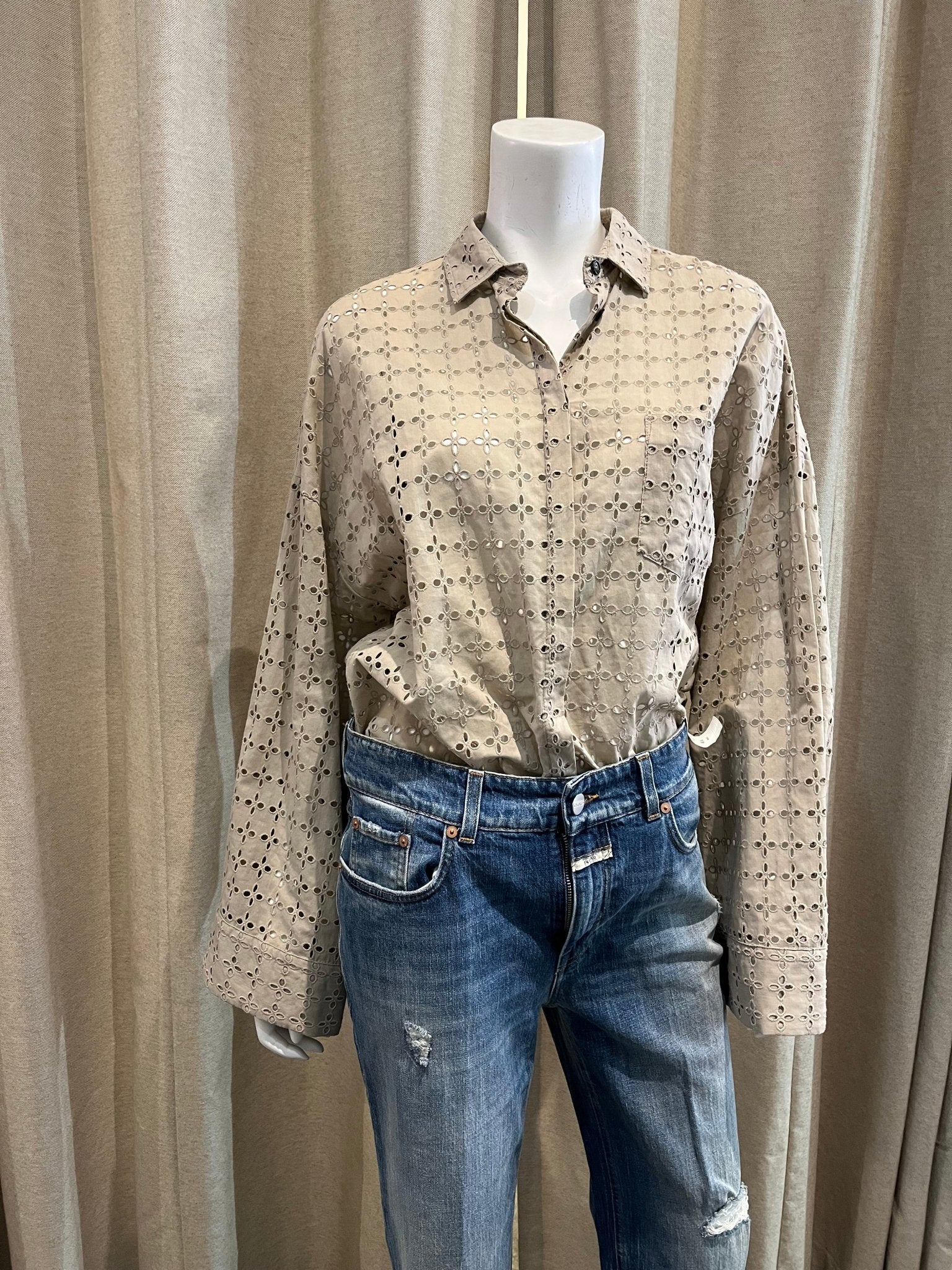 Amanda Perforated Button Down Top - The Collective Park City