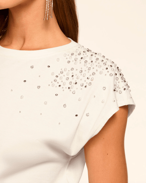 Amelia Embellished T-shirt - White - The Collective Park City