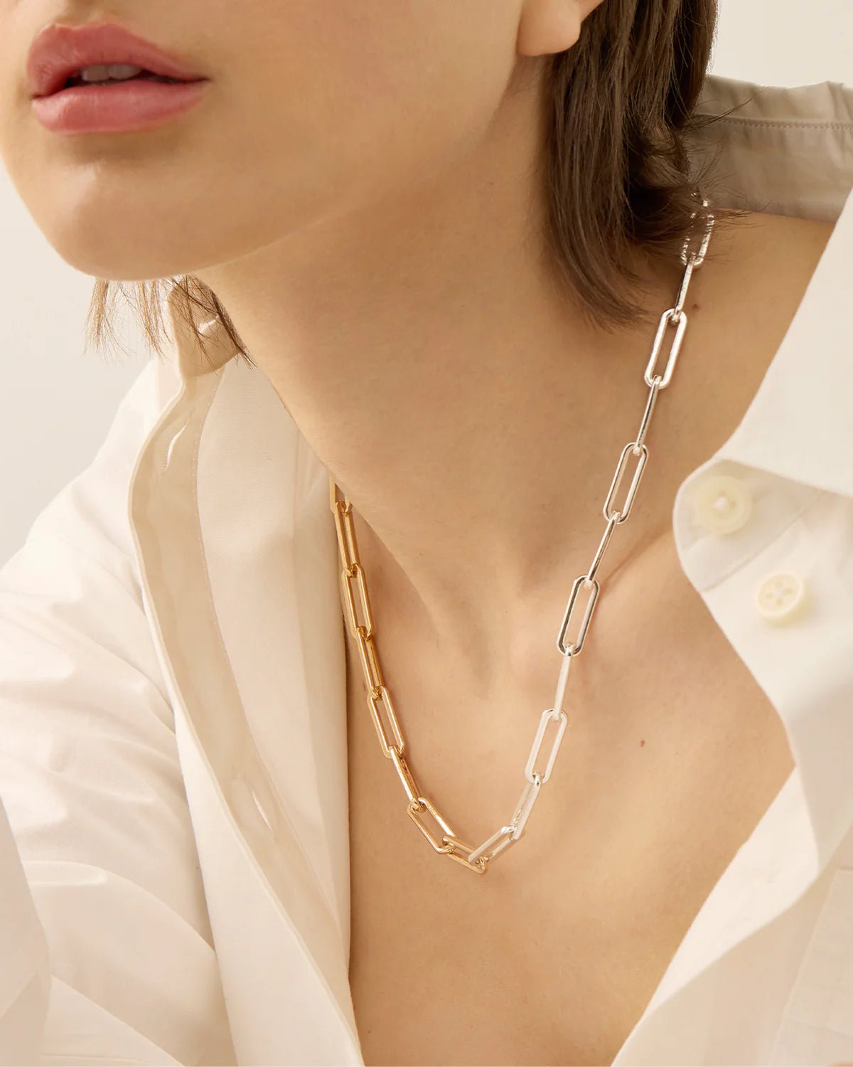 Andi Slim Paperclip Two - Tone Necklace - The Collective Park City