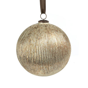 Antiq. Silver Ribbed Glass Ball Ornament - 8" - The Collective Park City