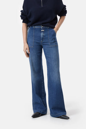 Aria Wide Leg Jean - Dark Blue - Wide Hem - The Collective Park City