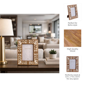 White/Brown 4x6 in. Wooden Petals Photo Frame