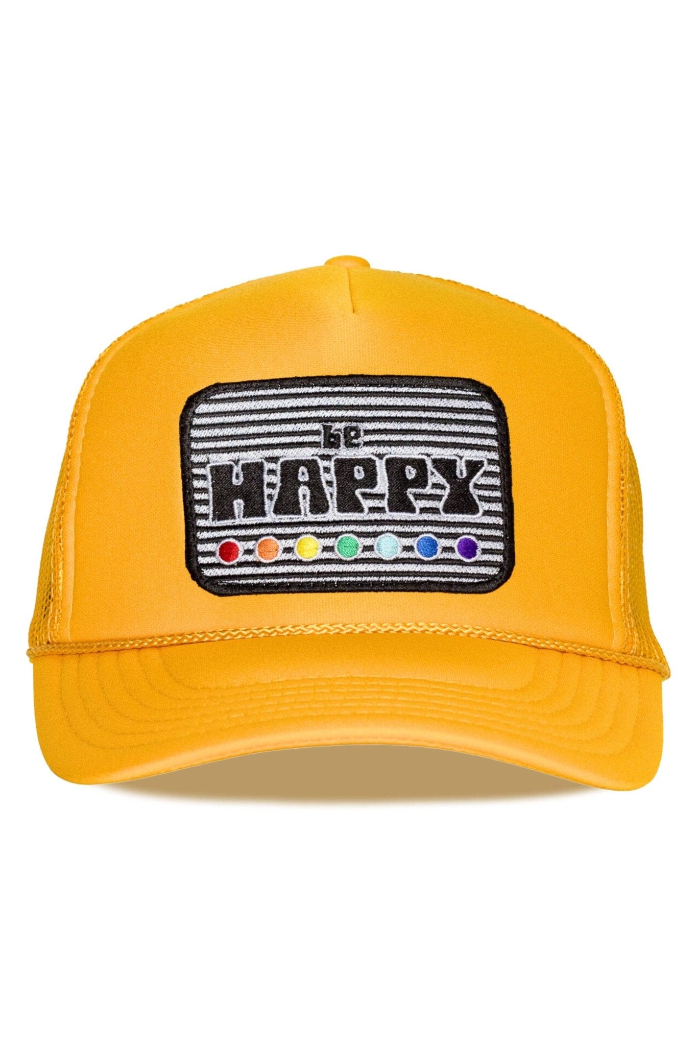 Be Happy Trucker Hat in Gold - The Collective Park City