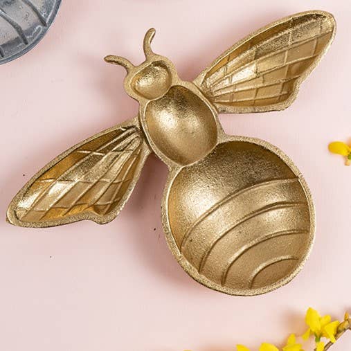 Bee Shaped Gold Textured Tray - The Collective Park City