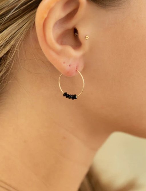 Believe Black Spinel Hoop Earrings - The Collective Park City