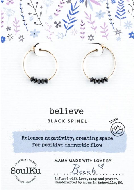 Believe Black Spinel Hoop Earrings - The Collective Park City