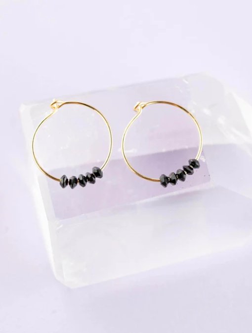 Believe Black Spinel Hoop Earrings - The Collective Park City