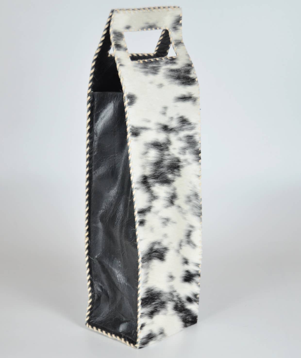 Black Cowhide Hairon Leather Wine Holder - The Collective Park City