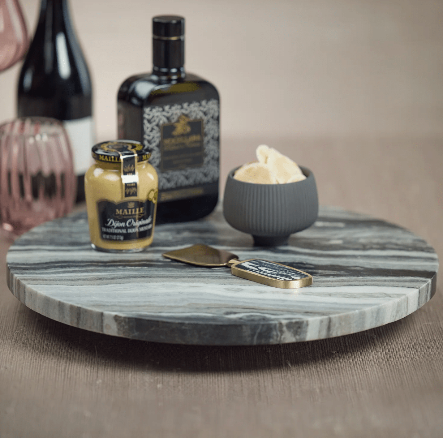 Black Marble Lazy Susan Circle Tray - The Collective Park City