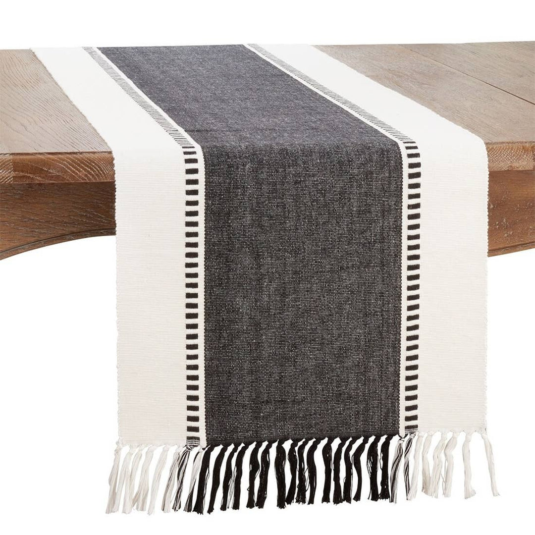 Black Stripe Cotton 16"x72" Table Runner - The Collective Park City