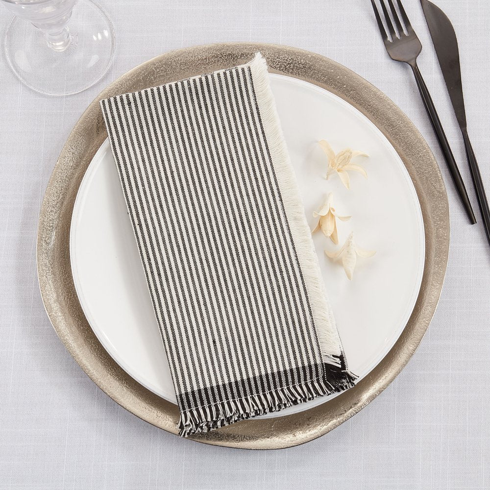 Black - White Stripe Cotton 20" Cloth Napkin - The Collective Park City