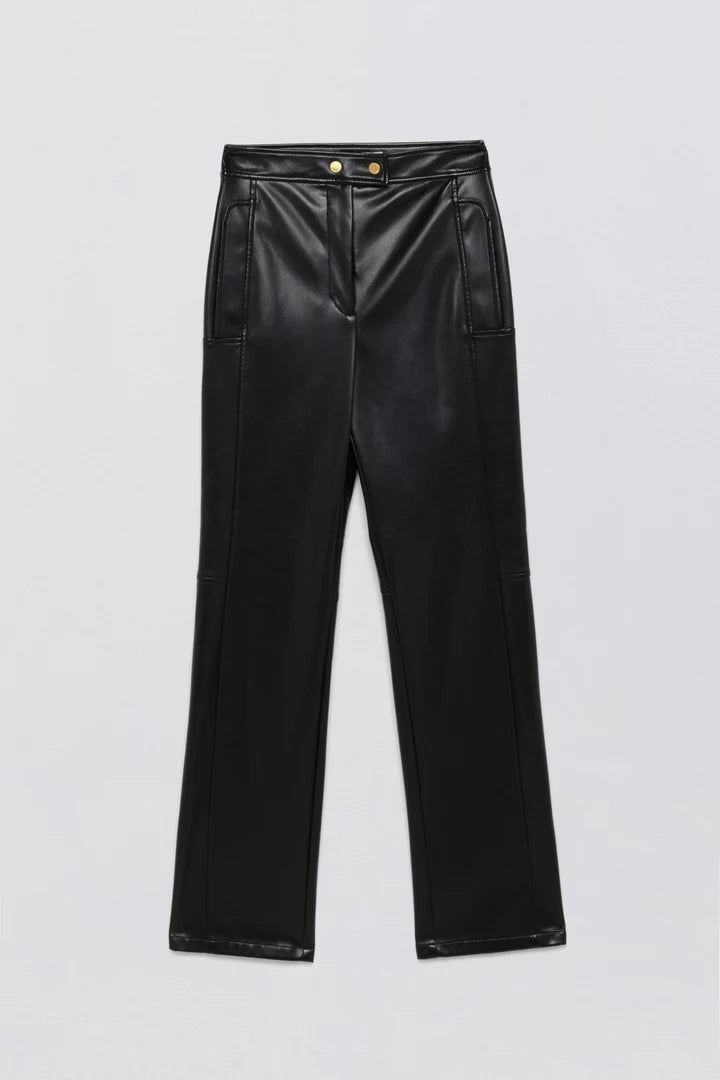 Dahlia Straight Leg Faux Leather Pant - Black