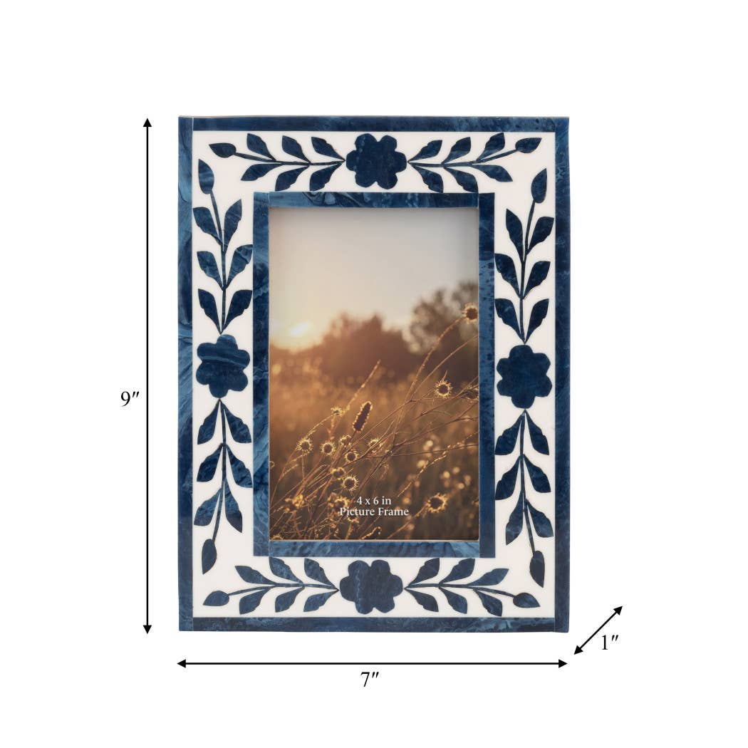 Blue Resin/Wood Floral Petals Photo Frame - 4x6 in. - The Collective Park City
