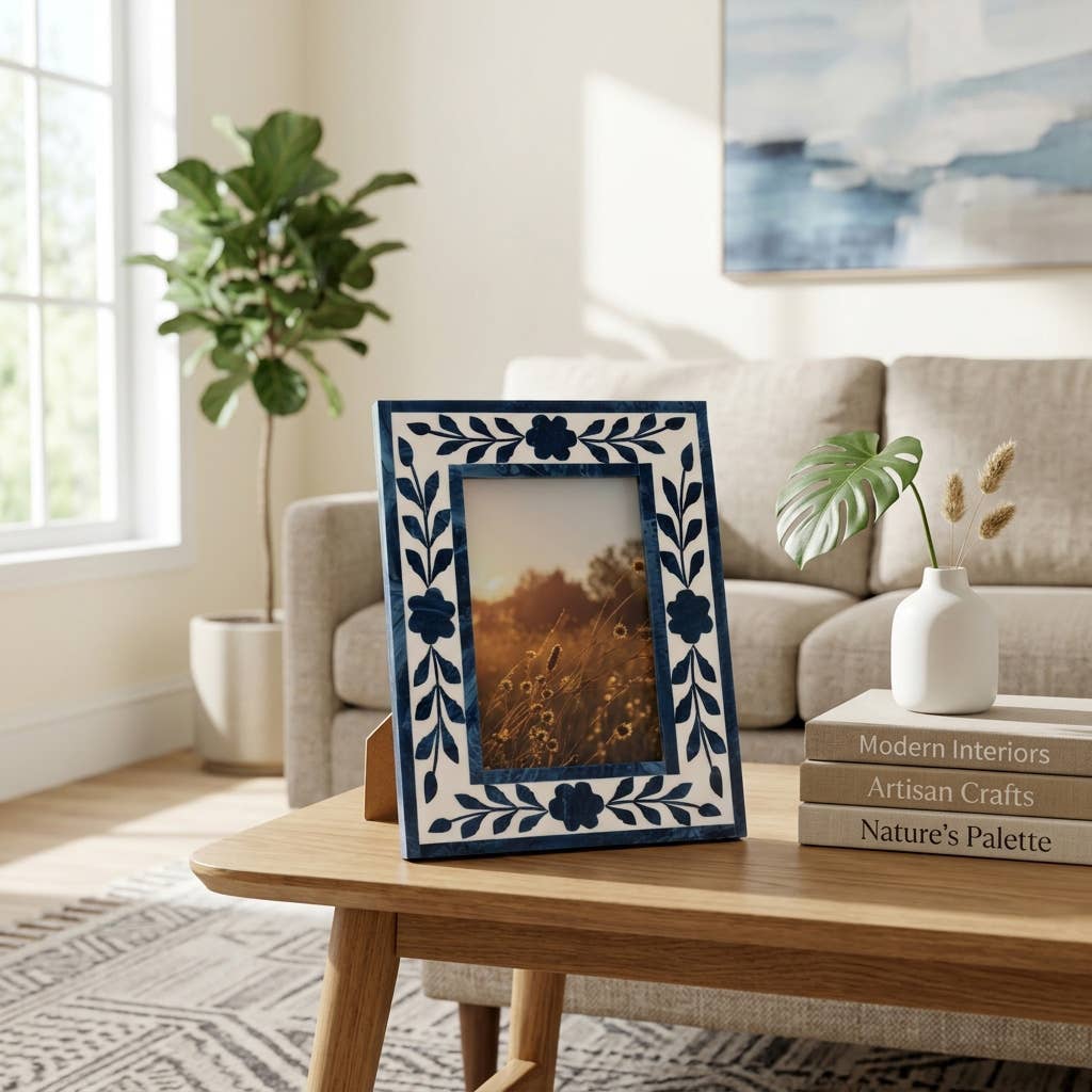 Blue Resin/Wood Floral Petals Photo Frame - 4x6 in. - The Collective Park City