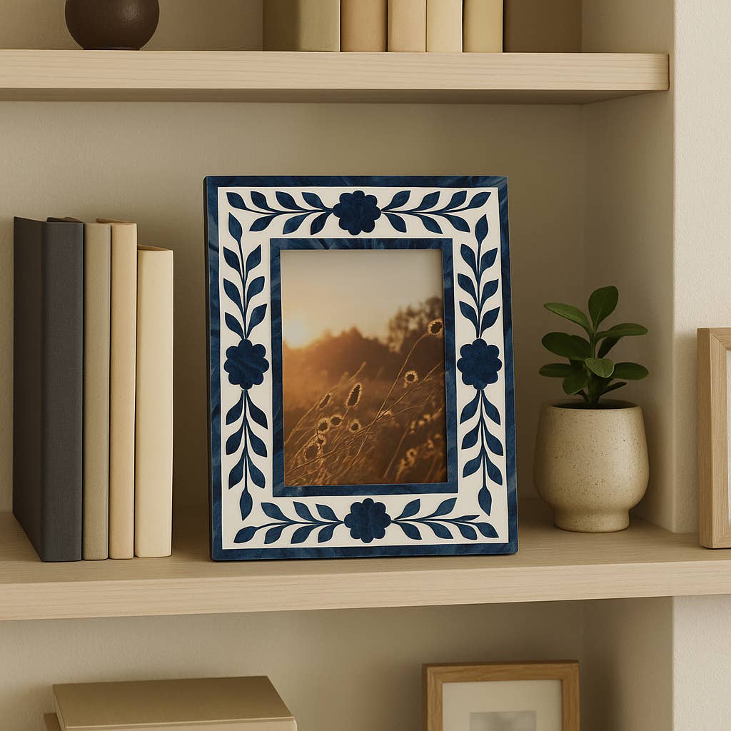 Blue Resin/Wood Floral Petals Photo Frame - 4x6 in. - The Collective Park City