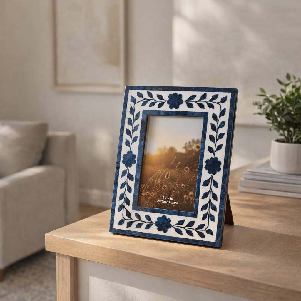 Blue Resin/Wood Floral Petals Photo Frame - 4x6 in. - The Collective Park City