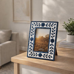 Blue Resin/Wood Floral Petals Photo Frame - 4x6 in. - The Collective Park City