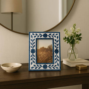 Blue Resin/Wood Floral Petals Photo Frame - 4x6 in. - The Collective Park City