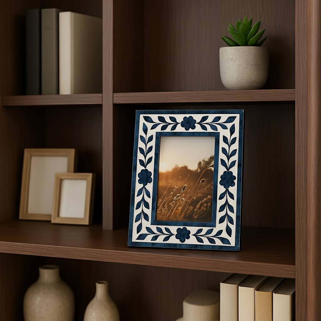 Blue Resin/Wood Floral Petals Photo Frame - 4x6 in. - The Collective Park City