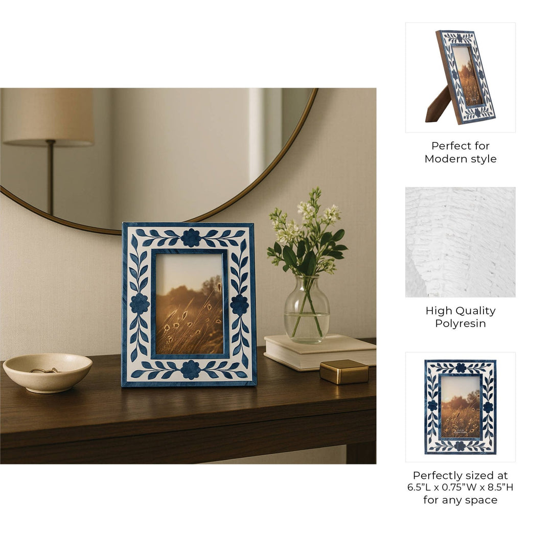 Blue Resin/Wood Floral Petals Photo Frame - 4x6 in. - The Collective Park City