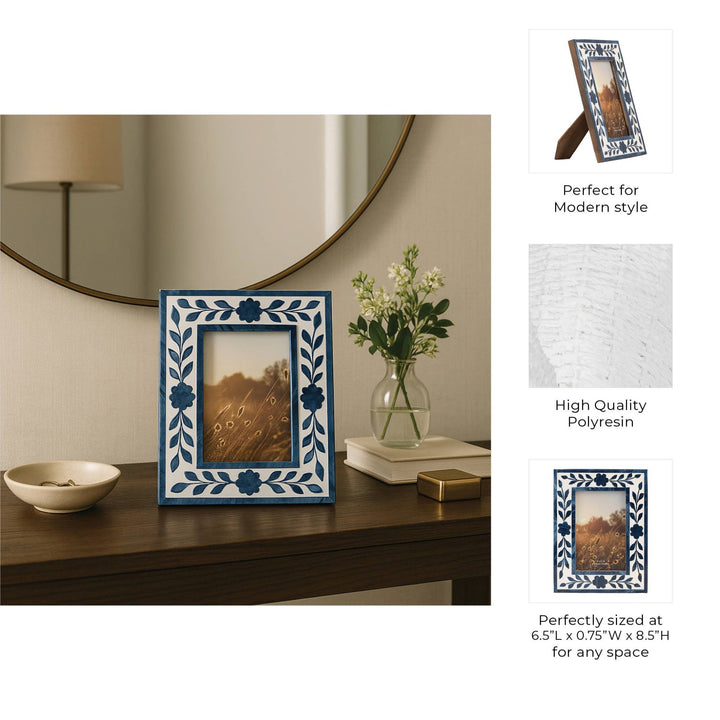 Blue Resin/Wood Floral Petals Photo Frame - 4x6 in. - The Collective Park City