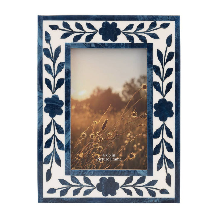Blue Resin/Wood Floral Petals Photo Frame - 4x6 in. - The Collective Park City