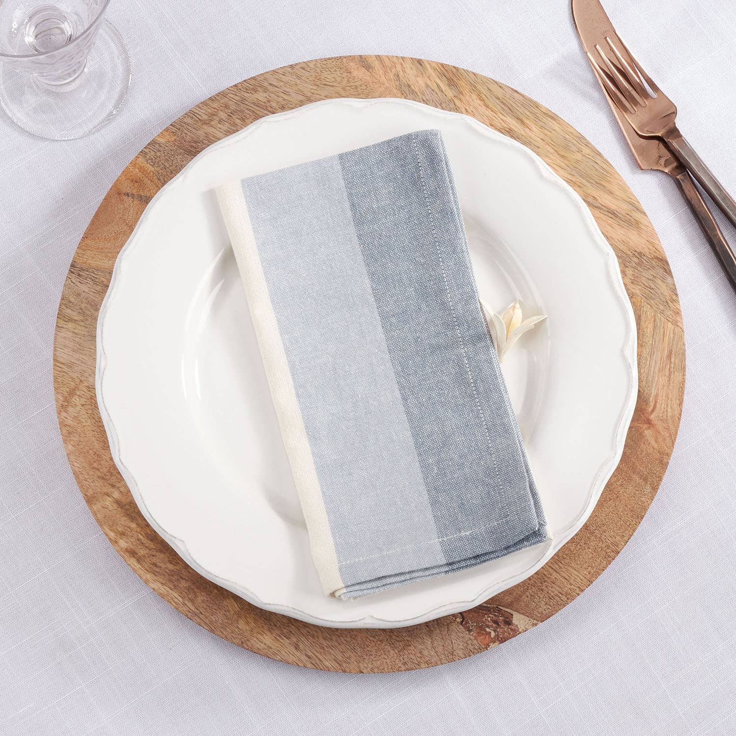 Blue Ribbed Stripe Cotton 18 - inch Cloth Napkin - The Collective Park City