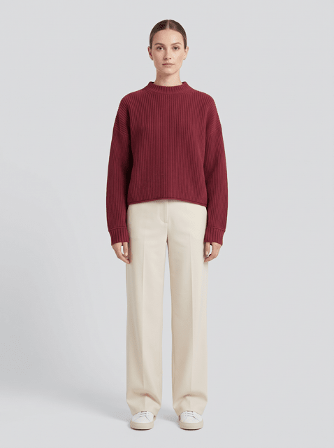 Boxy Crew Sweater in Bordeaux - The Collective Park City