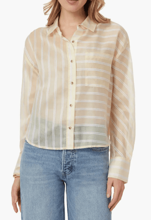 Boxy Sheer Striped Button Down Top - The Collective Park City