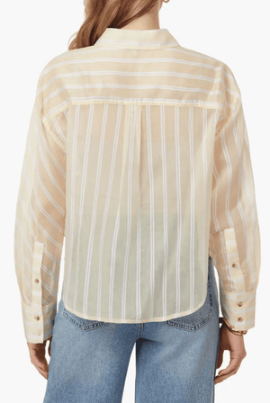 Boxy Sheer Striped Button Down Top - The Collective Park City